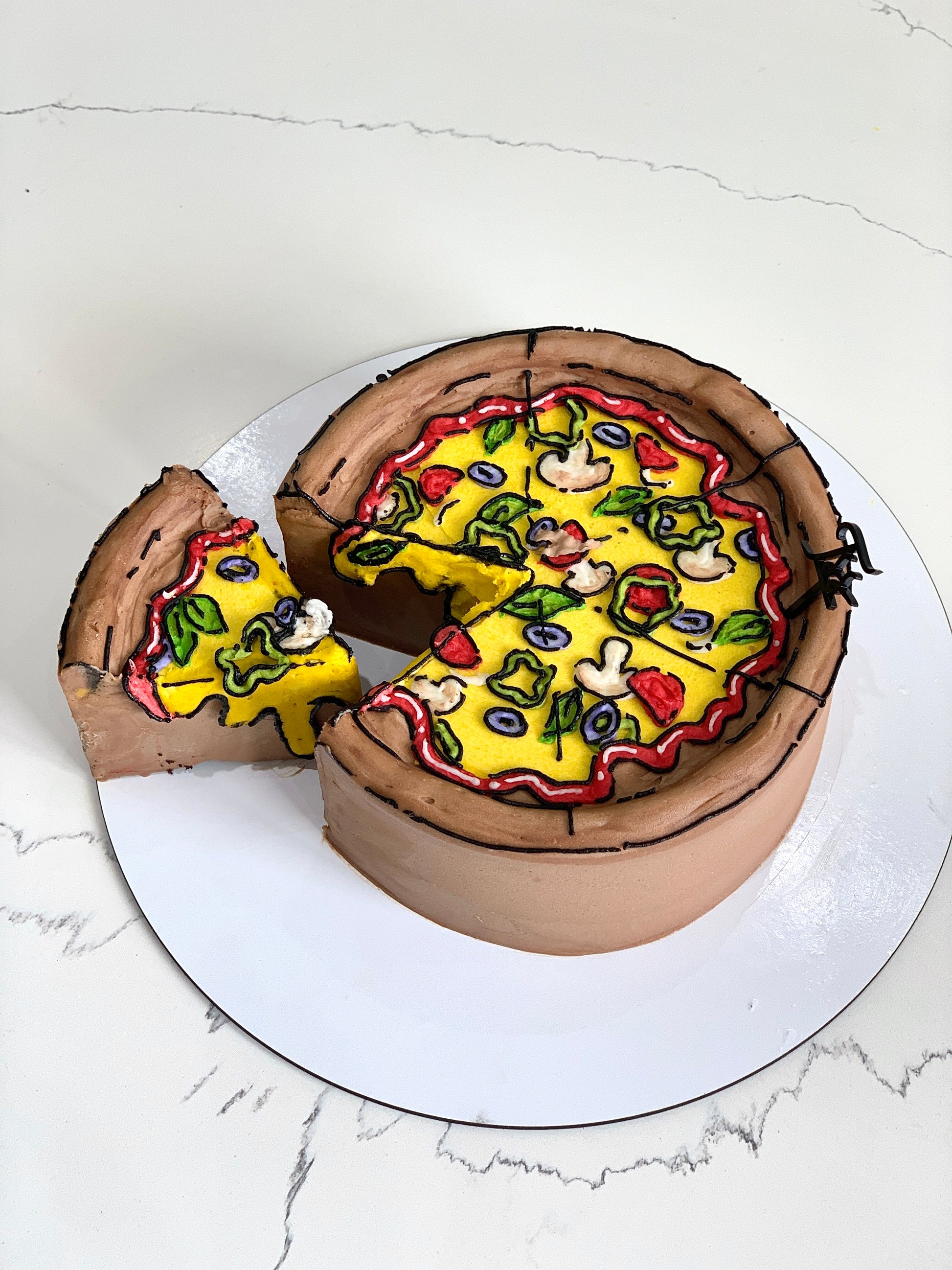Colorful comic-themed cakes by The Sinful Spoon, decorated with vibrant icing and detailed comic book art.